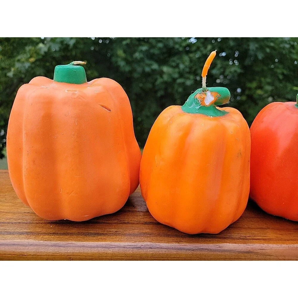 Lot of 4 Vintage Jack o Lantern Halloween Candle Pumpkin Goofy  Kitschy FLAW